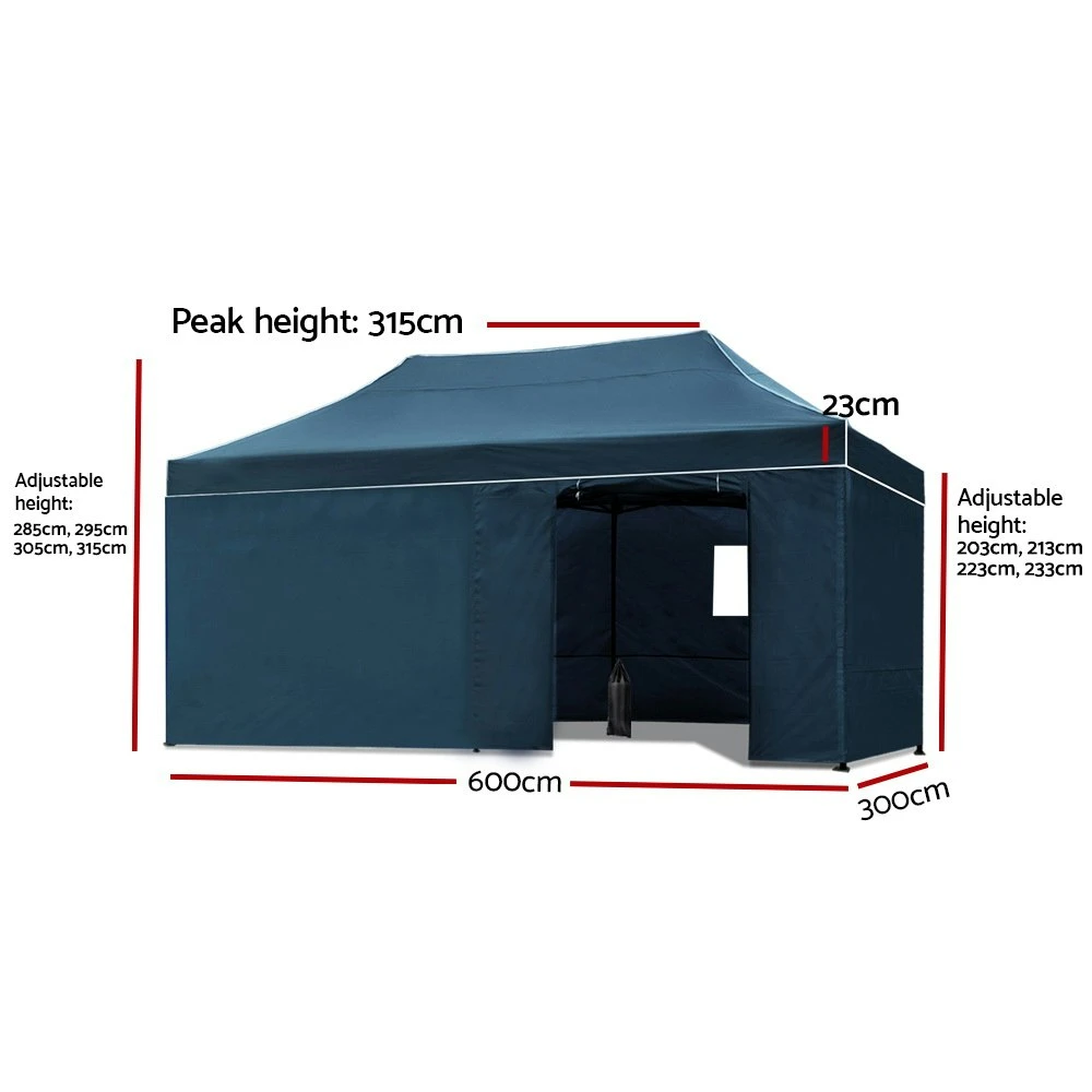 Instahut Gazebo Pop Up Marquee 3x6 Folding Tent Wedding Metal Gazebos Navy 5 Instahut Gazebo Pop Up Marquee 3x6 Folding Tent Wedding Metal Gazebos Navy - Image 3