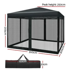 Instahut Gazebo Pop Up Marquee 3x3 Wedding Side Mesh Wall Outdoor Gazebos Black -AU Camping Equipment Sales nfHRjTaERhwuPbFnJ zRBmJqE