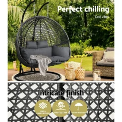 Gardeon Outdoor Egg Swing Chair With Stand Cushion Wicker Two Person Double Black -AU Camping Equipment Sales ni5e2hxSA2cryNMcStnEChLwU