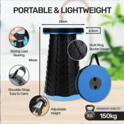 Telescopic Collapsible Portable Stool H: 45cm Black -AU Camping Equipment Sales o8YtaBkcG6ZSsBfNdF6BBiXzg