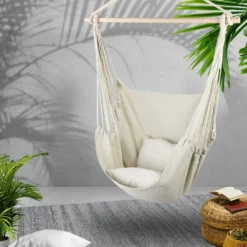 Gardeon Outdoor Hammock Chair Hanging Swing Indoor Pillow Hammocks Camping Cream -AU Camping Equipment Sales oRAzGGfS3AxJQOPgCdwH MSJE