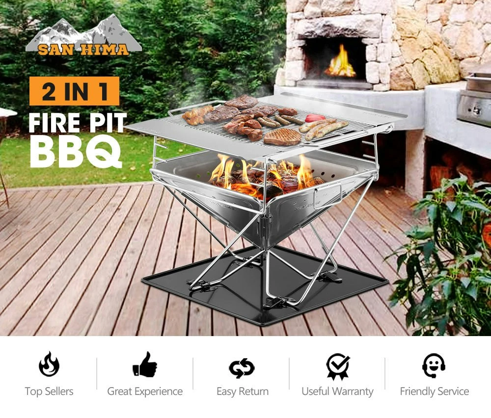 San Hima Portable Fire Pit Large Size Folding Stainless Stell BBQ Grill Outdoor 4 San Hima Portable Fire Pit Large Size Folding Stainless Stell BBQ Grill Outdoor - Image 2