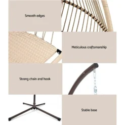 Gardeon Outdoor Swing Hanging Basket Egg Chair With Stand Cushion Rope Latte -AU Camping Equipment Sales oxjOO7TIq3e6E23lsNmIFqNQs