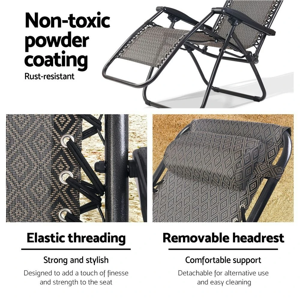Gardeon Zero Gravity Recliner Chairs Outdoor Sun Lounge Beach Chair Camping - Beige 7 Gardeon Zero Gravity Recliner Chairs Outdoor Sun Lounge Beach Chair Camping - Beige - Image 5