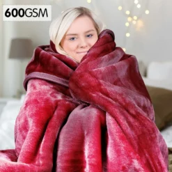 Laura Hill 600GSM Faux Mink Blanket Double-Sided Queen Size - Wine Red -AU Camping Equipment Sales pG6fbpmQBGb7Co1AKhQyftu24
