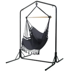 Gardeon Hammock Chair With Stand Outdoor Swing Hanging Bed Tassel Grey