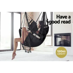 Gardeon Outdoor Tassel Hammock Chair Hanging Rope Portable Hammocks Swing Grey -AU Camping Equipment Sales uzu9wMijNXYffm3SFLHjUDfC0