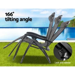 Zero Gravity Chair Outdoor Chairs Beach Lounger Portable Reclining Sun Lounge Folding Camping Grey -AU Camping Equipment Sales v9gWBMdRm7qjwhefCHYnaremA