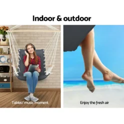 Gardeon Hanging Hammock Chair Outdoor Camping Rope Portable Swing Hammocks Grey -AU Camping Equipment Sales vsGPeT4ZYhE26ZGByBdS23JvI