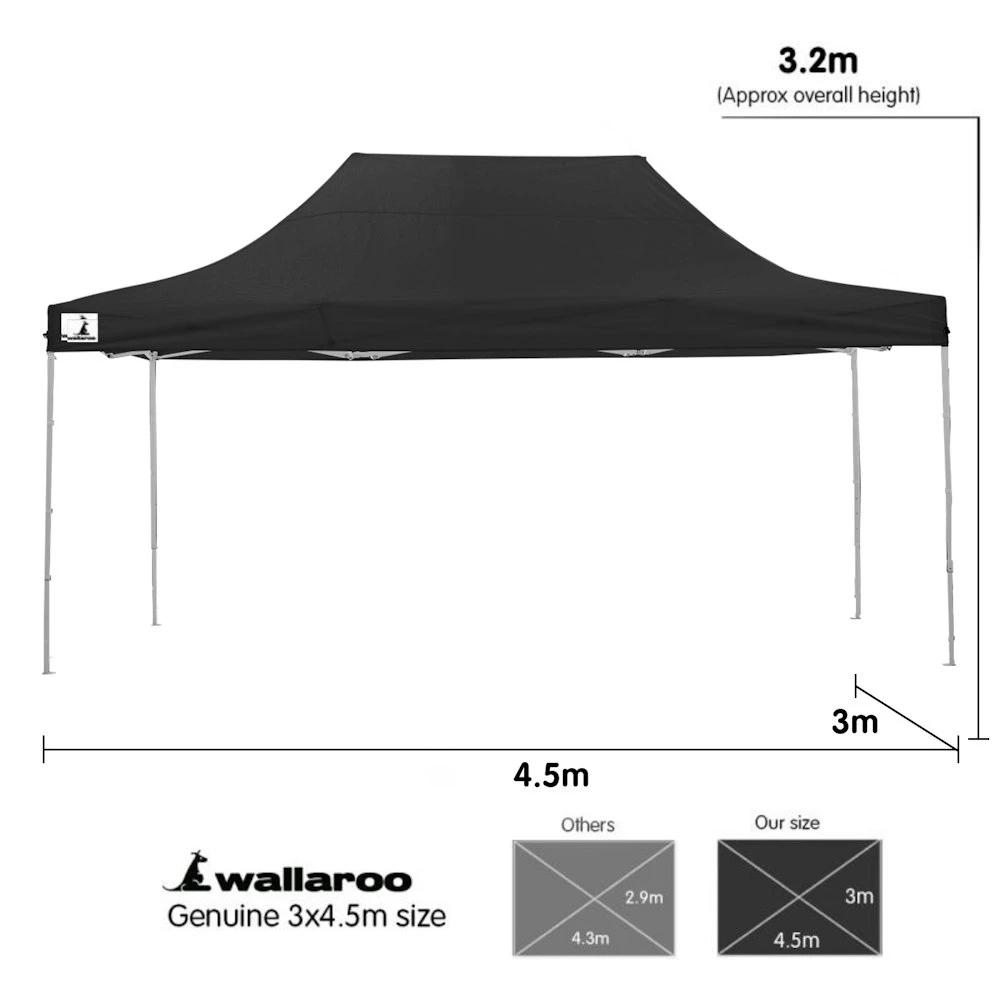 Gazebo Tent Marquee 3x4.5m PopUp Outdoor Wallaroo Black 8 Gazebo Tent Marquee 3x4.5m PopUp Outdoor Wallaroo Black - Image 6