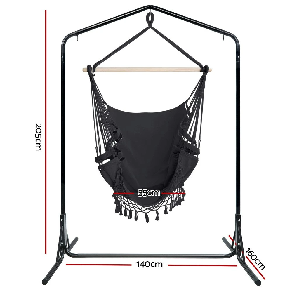 Gardeon Hammock Chair With Stand Outdoor Swing Hanging Bed Tassel Grey 5 Gardeon Hammock Chair With Stand Outdoor Swing Hanging Bed Tassel Grey - Image 3