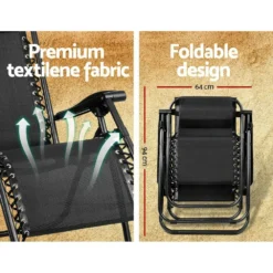 Zero Gravity Chair Outdoor Chairs Beach Lounger Portable Reclining Sun Lounge Folding Camping Black 14 Zero Gravity Chair Outdoor Chairs Beach Lounger Portable Reclining Sun Lounge Folding Camping Black -AU Camping Equipment Sales xlY98SzkyD ZuprKsc1XsY34U