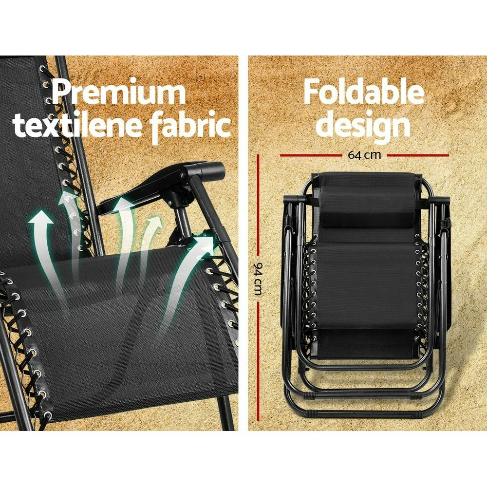 Zero Gravity Chair Outdoor Chairs Beach Lounger Portable Reclining Sun Lounge Folding Camping Black 8 Zero Gravity Chair Outdoor Chairs Beach Lounger Portable Reclining Sun Lounge Folding Camping Black - Image 6