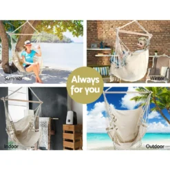 Gardeon Outdoor Tassel Hammock Chair Hanging Rope Portable Hammocks Swing Cream -AU Camping Equipment Sales xyZQCArqV3x4gnNE2GlJfEW4c