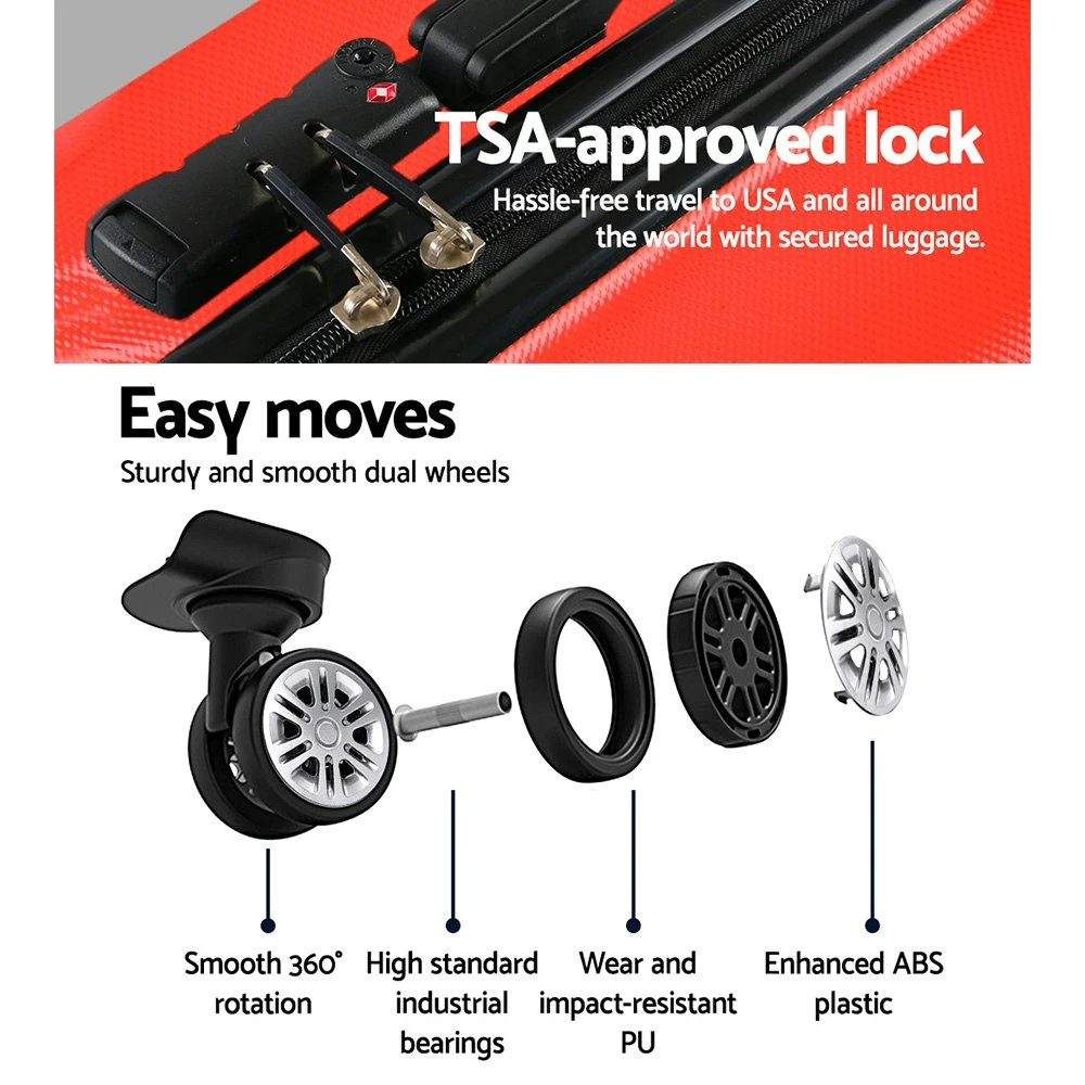 Wanderlite 2pc Luggage Trolley Suitcase Sets Travel TSA Hard Case Red 8 Wanderlite 2pc Luggage Trolley Suitcase Sets Travel TSA Hard Case Red - Image 6