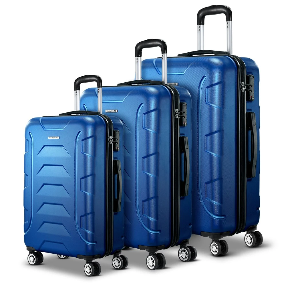 Wanderlite 3pc Luggage Travel Sets Suitcase Trolley TSA Lock Blue 6 Wanderlite 3pc Luggage Travel Sets Suitcase Trolley TSA Lock Blue - Image 4
