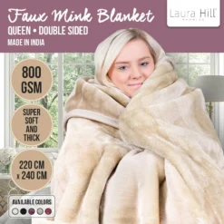 Laura Hill Faux Mink Blanket 800GSM Heavy Double-Sided - Beige -AU Camping Equipment Sales zgDTS31oXDfZrywZ3y53gCDfA